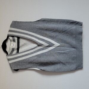 All:Row  grey v neck sweater vest  with white stripes Preppy Prep Nautical